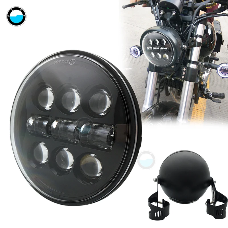 

Фары головного света круглые 5-3/4 дюйма для мотоциклов Dyna Sportster Softail 5 3/4 дюйма, светодиодные фары H/L для Sportster 883 XL883 FXCW.