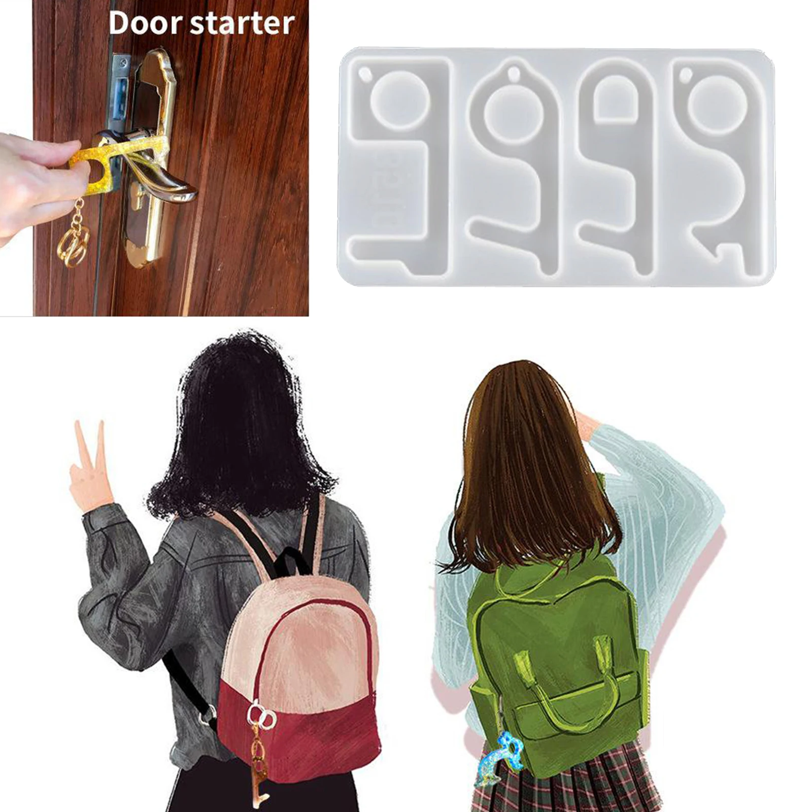 DIY Keychain Epoxy Resin Silicone Mold for Making Touchless Door Opener Keys 8.3x14.8x0.8cm