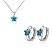 Новое поступление, комплекты ювелирных изделий из стерлингового серебра 925 пробы, синяя искусственная кристаллическая звезда, циркониевое ожерелье+ серьги для женщин, женская бижутерия в подарок