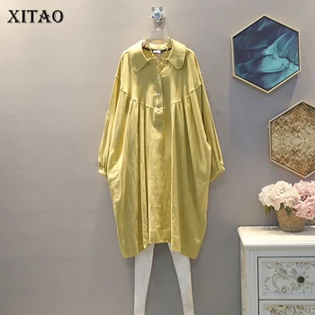 

XITAO Plus Size Irregular Pleated Dress Women Clothes 2020 Spring Literary Style Peter Collar Match All Elegant Dress XJ4332