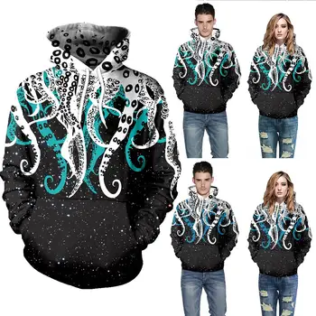 

ZACOO Men Women 3D Octopus Tentacles Pattern Digital Printing Hooded Sweatshirt