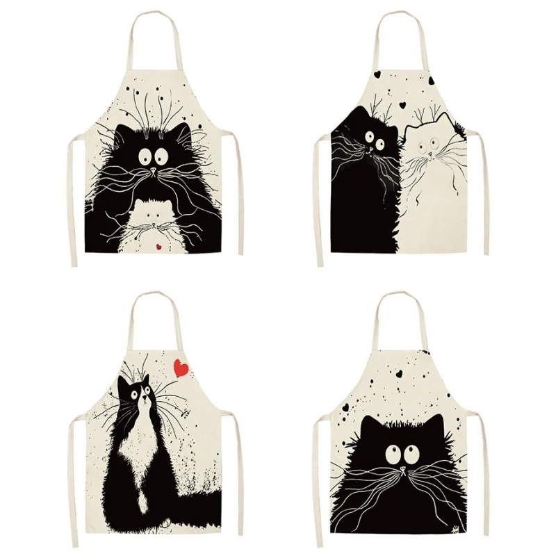 1Pcs Kitchen Apron Funny Dog Bulldog Cat Printed Sleeveless Cotton Linen Aprons for Men Women Home Cleaning Tools 68*49cm