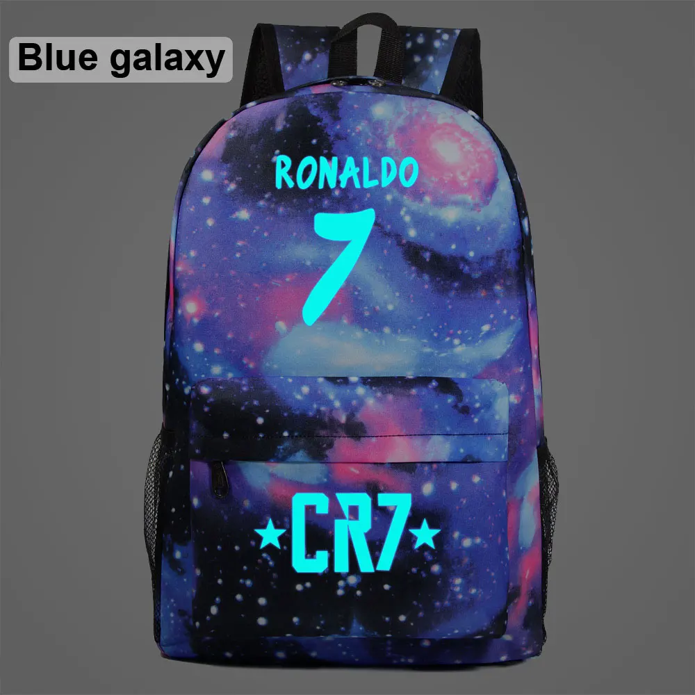 

Luminous Sport Football Stars Ronaldo 7 Number Galaxy Plaid Children School bag Teenagers Student Schoolbags Women Men Backpack