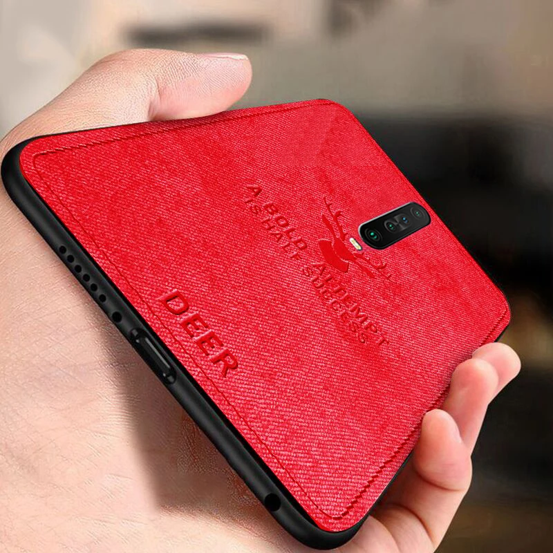 Чехол для Xiaomi Pocophone X2 тканевый силиконовый бампер с рисунком оленя задняя крышка