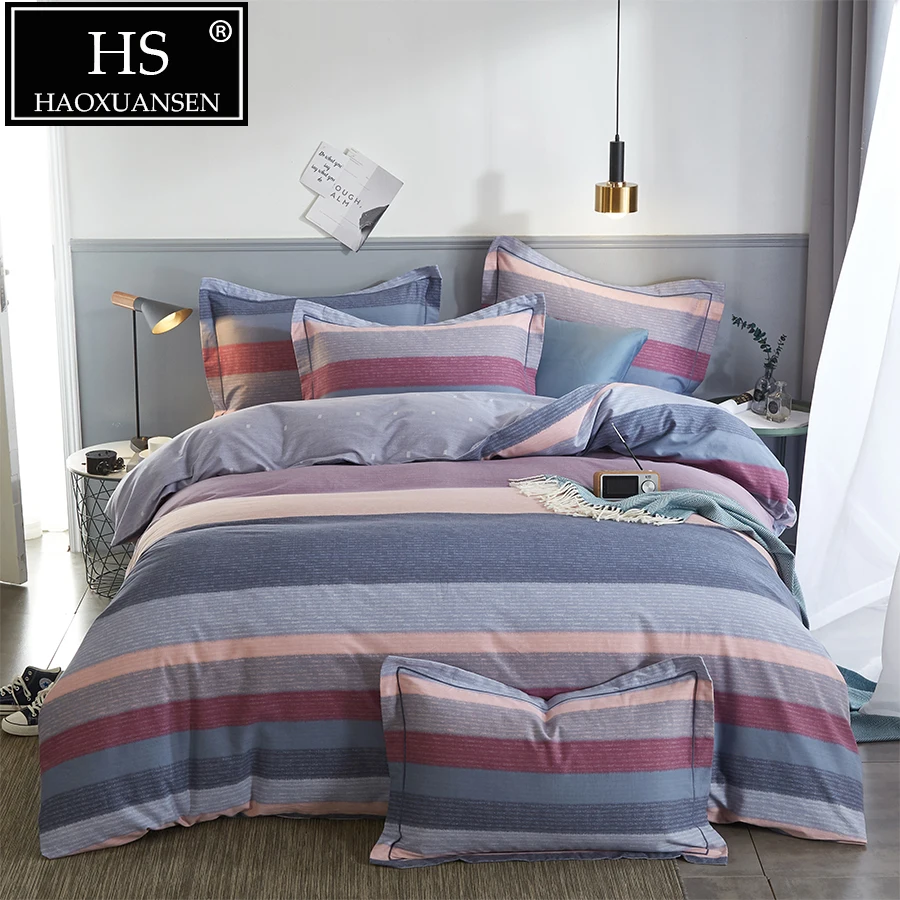 

4Pieces Striped Sanding Cotton Bedding Set 400 Thread count Soft Heavy Duvet Cover Set Winter bed linens Queen King Size