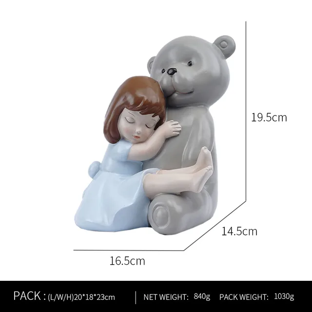 Ornaments For Home Cute Girl Rabbit Elephant Horse Statues Sculptures Figurines For Interior Room Decor Living Room Decoration Bear and girl grey
