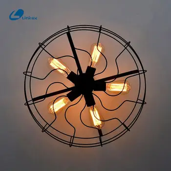 

Retro Industrial Fan Iron Chandelier DC 220V Semi-embedded Ceiling Light Retro 5 Head Light Warm White Lighting Black Chandelier