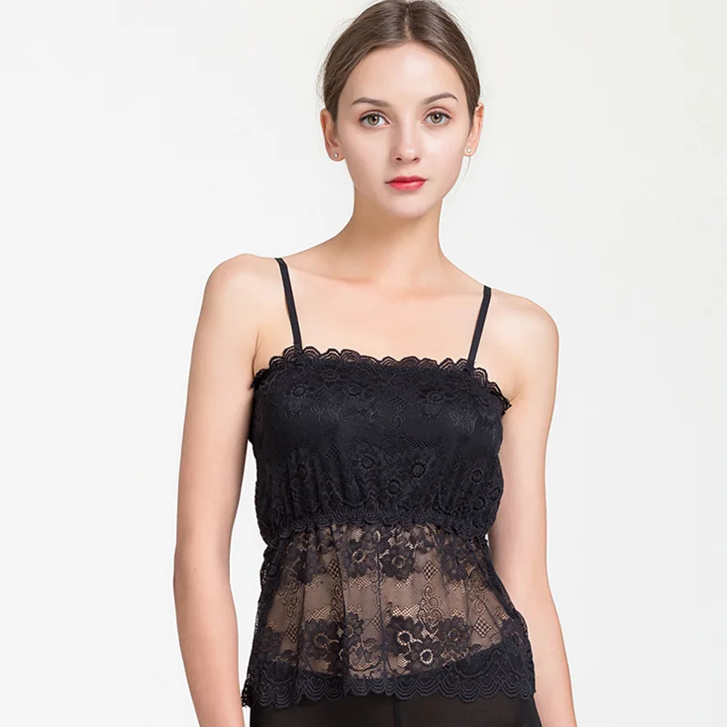 

100% Silk Women's Tube Tops Lace Wrap Chest Sling Inner Bottoming Underwear Female Wild With Chest Pads