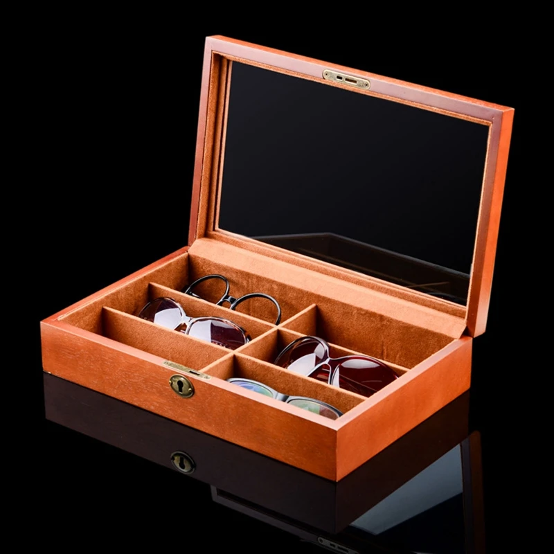 Big deal Wooden 6 Grids Glasses Storage Box Sunglasses Storage Organizer Eyeglasses Display Organizer Jewelry Box with Cover