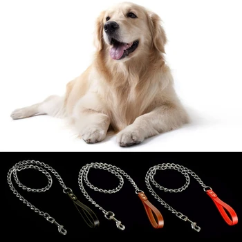 

Pet Dog Leash Lead Heavy Duty Bite Proof Chain Training Leash Leather Handle