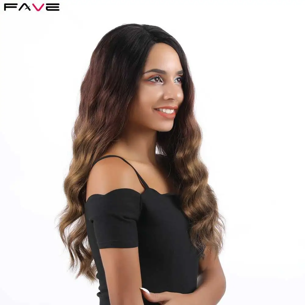 

FAVE Synthetic Three Ombre Color Wigs For Black Women Deep Side Part Long Wavy 18 Inch Synthetic Wig Hair Heat Resistant Fiber