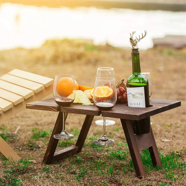 Table à vin de pique-extérieure en bois portable, table pliable Petite  table pliante Table de plage Mini table à vin extérieure