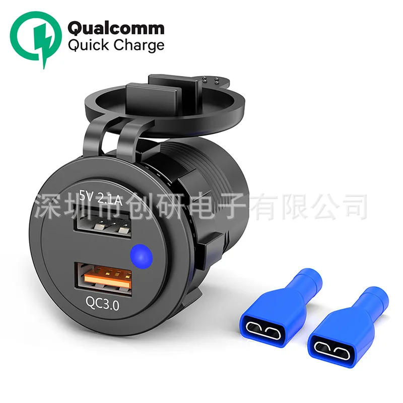 

Hot Sales Car Motorcycle Refit Accessories Car Mounted Mobile Phone Double USB Charger Socket Qc3. 0 Fast Charge New Style