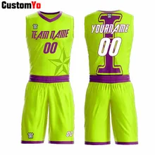 Comfortable Green And Purple Sleeveless Basketball Uniforms Printing Number Basketball Shorts