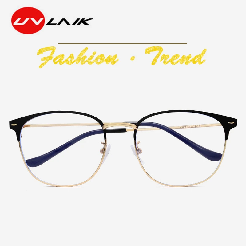 

UVLAIK Anti-blue light Cat eyes women glasses frame Ultralight metal frame Vintage Brand design working Transparent glasses