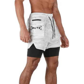 

2020 Mens 2 in 1 Fitness Running Shorts Camouflage Quick Dry Training Bodybuilding Gym Shorts Workout Jogging Men Sports Shorts