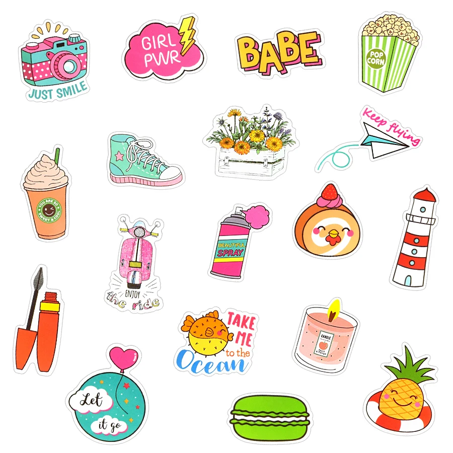 50 PCS Fast Food Drink Stickers Cartoon Delicious Dessert Diet Creative  Sticker