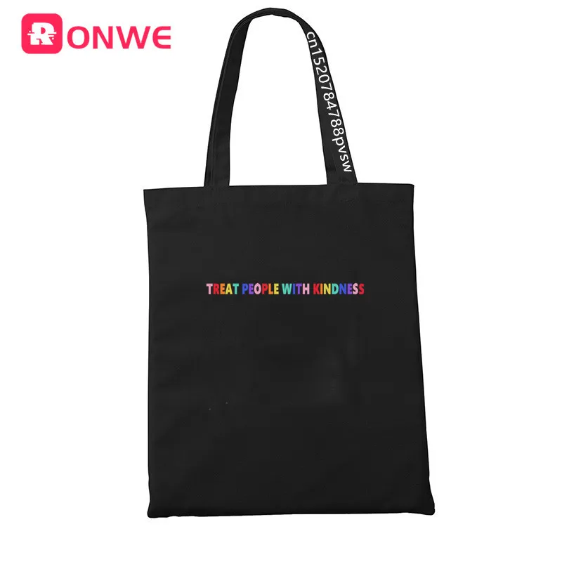 Bolsa de lona para compras para mujer, bolso ecológico Harajuku, color negro