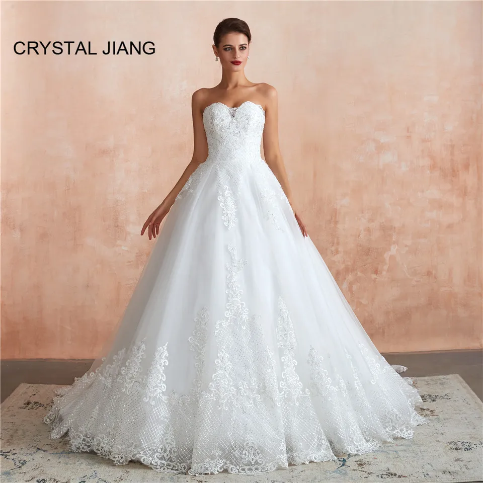

Luxury Ball Gown Wedding Dress Sweetheart Lace Applique Custom made Zipper Back Vestido De Novia Marriage Bride Dress