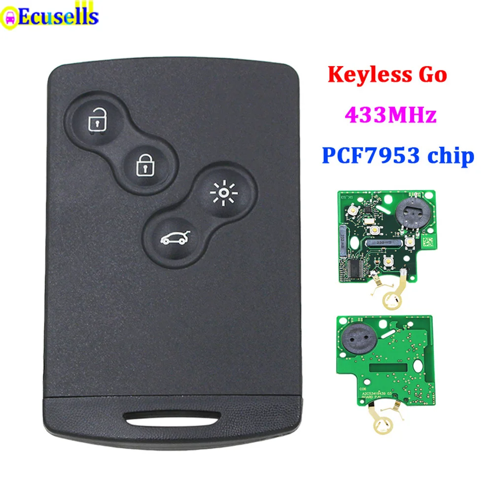 4 Buttons Passive Keyless Go / Entry Remote Car Key Smart Card 433mhz