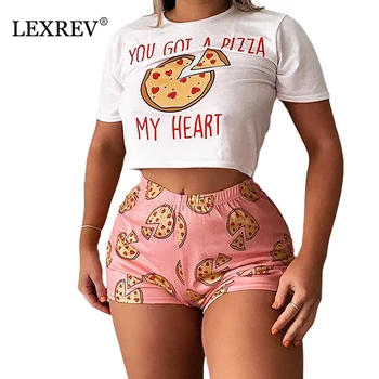

Pizza Print Pajama Sets Pattern Women Pajamas Short Sleeve Sexy Sleepwear Set Female Summer Night Wear PJS Pijama Suit