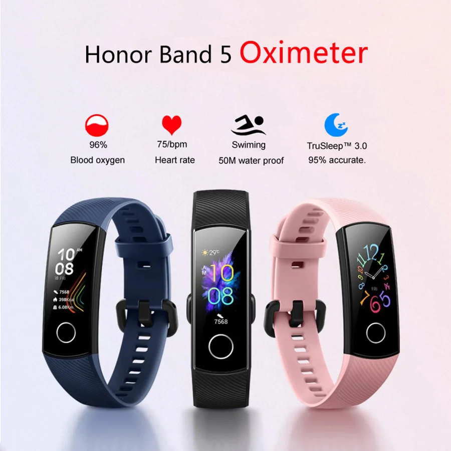 Смарт-браслет Honor Band 5, Оксиметр, волшебный цвет, сенсорный экран, для плавания, для обнаружения сердечного ритма, сна, сна