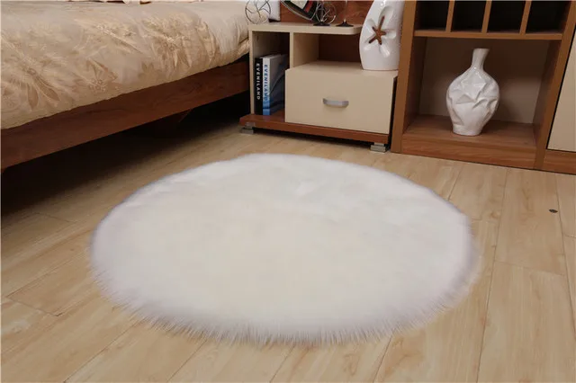 Sholisa лохматый пол коврики искусственный мех круглой формы 6 см ворс Пушистый Ковер для гостиной спальни Морской набор домашний декор - Цвет: White