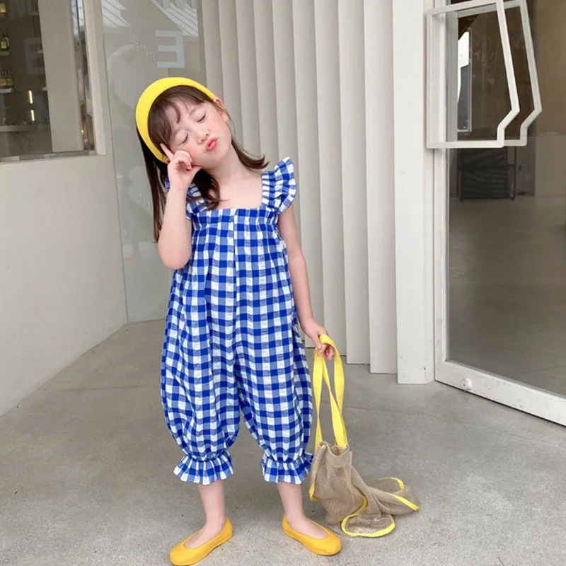 bulk baby bodysuits	 Girls Plaid Jumpsuit 2022 Summer New Girls Bib Korean Cropped Pants Baby Bud Pants Cotton baby suit Baby Rompers