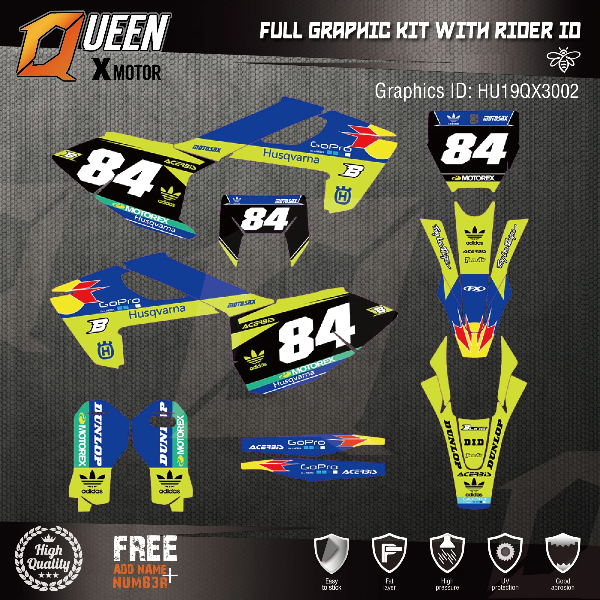 

Queen-X Custom Team Graphics Backgrounds Decals 3M Stickers Kit For HUSQVARNA TC FC TX FX FS 2016-2018 TE FE 2017-2019 002