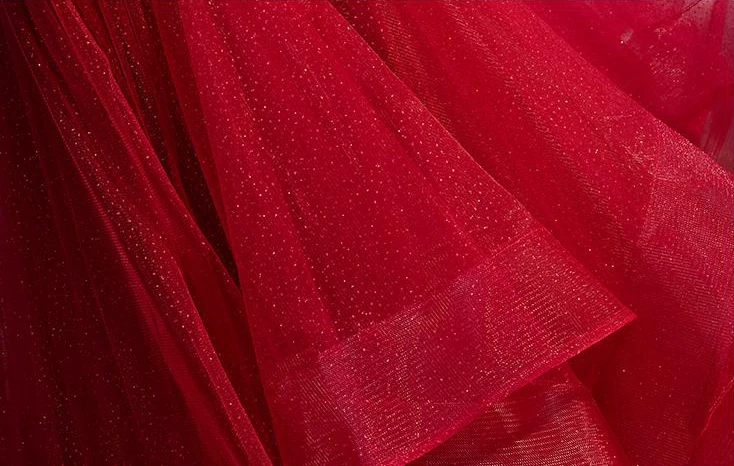 Бургундия вечерние платья церемония Bling Тюль многоуровневые плиссированные V образным вырезом Спагетти ремень Длинные вечерние платья