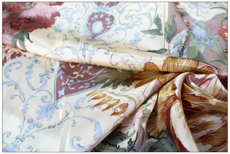 Шелковые ткани для платьев блузки шарфы Одежда метр чистый шелк атлас Шармез 16 мельница кофе с цветочным принтом высокого класса