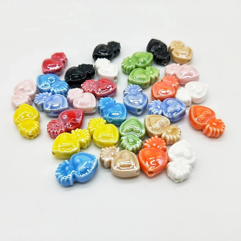 

20pcs Small Torch Heart Ceramic Beads 10X16mm Mix Color Loose Spacer Love Heart Ceramics Bead For Jewelry Making DIY Accessories