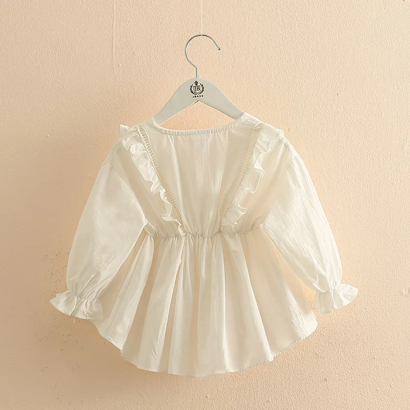 Spring Autumn Fashion 2 3 4 5 6 8 10 Years Kids Cute Long Trumpet Sleeve V-Neck Cotton White Blouse Shirt For Baby Girls