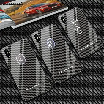 

For Maserati car logo for iPhone 7 and tempered glass case for iPhone X/XS/XR/XSMAX/ 6 6S Plus carbon fiber pattern housing