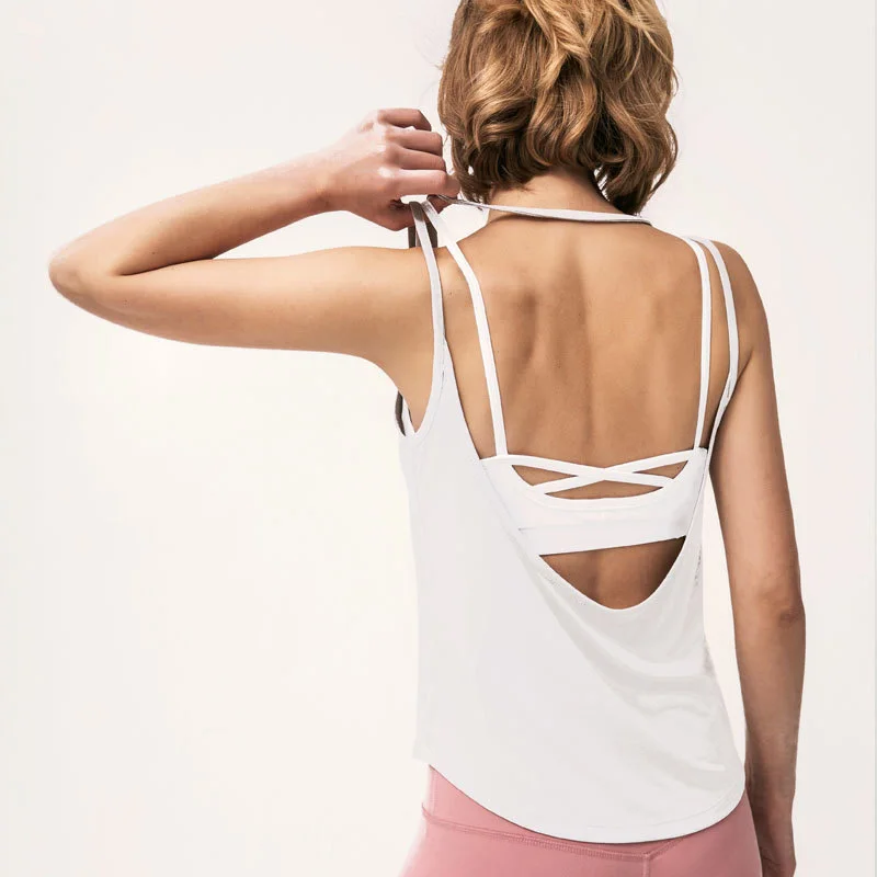 Crop Open Back Top Sport Bra Femme Yoga Gym T Shirt Women Shirts Sports Running Tshirt Workout Fitness Clothing Womens Tank Tops