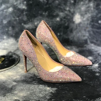 

pumps Pointed Toe Sexy Glitter Leather Shallow Mouth Woman High Heels Pumps Slip on wedding Shoes women Bridal Blingbling 10cm