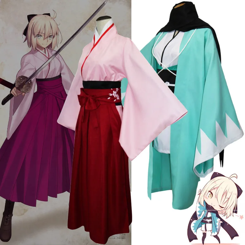 

Cosplay Fate/Grand Order Okita Souji Cos The kimono dress skirt socks