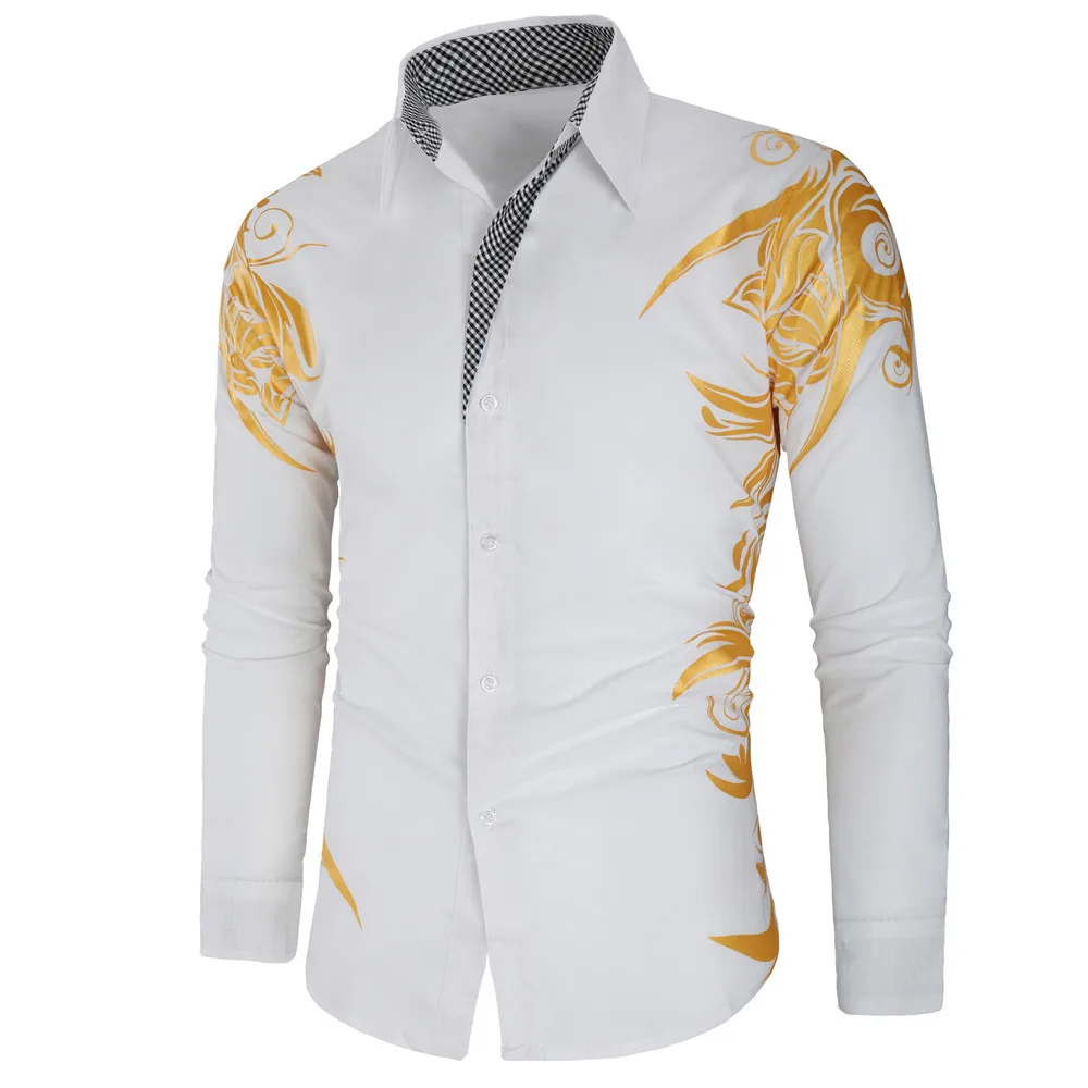 New Gold Bronzing Camisa Social Shirts Men Dress Slim Fit 2019 New Brand Long Sleeve Striped Shirt For Men Streetwear Shirts