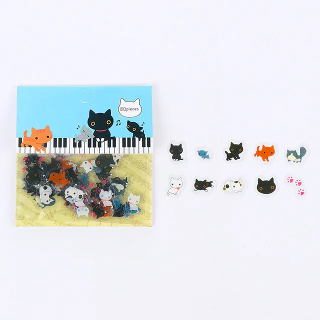 80 шт./пакет японская Канцелярия Стикеры s милый кот липкий Бумага Kawaii ПВХ дневник наклейка с медведем для украшения дневник в стиле Скрапбукинг - Цвет: 1