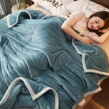 

Three Winter Padded Blanket Quilt Flannel Cashmere Blanket Nap Blanket Women's Thick Coral Fleece Blanket