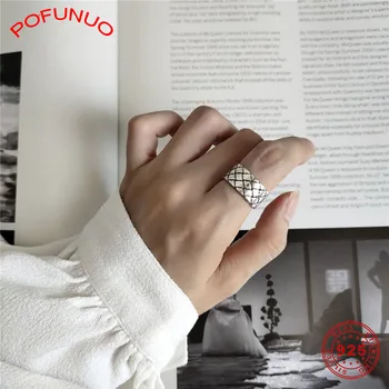 

POFUNUO European Minimalism Fashionable Full 925 Sterling Silver Rings Women Vintage Do Old Distressed Handmade Cross Chic Rings