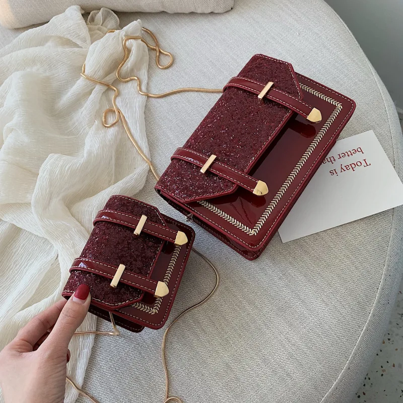 

Summer One-Shoulder Sequin Bag Women's 2019 on New Style Fashion Korean-style INS Versatile Patent Leather Chain Shoulder Bag