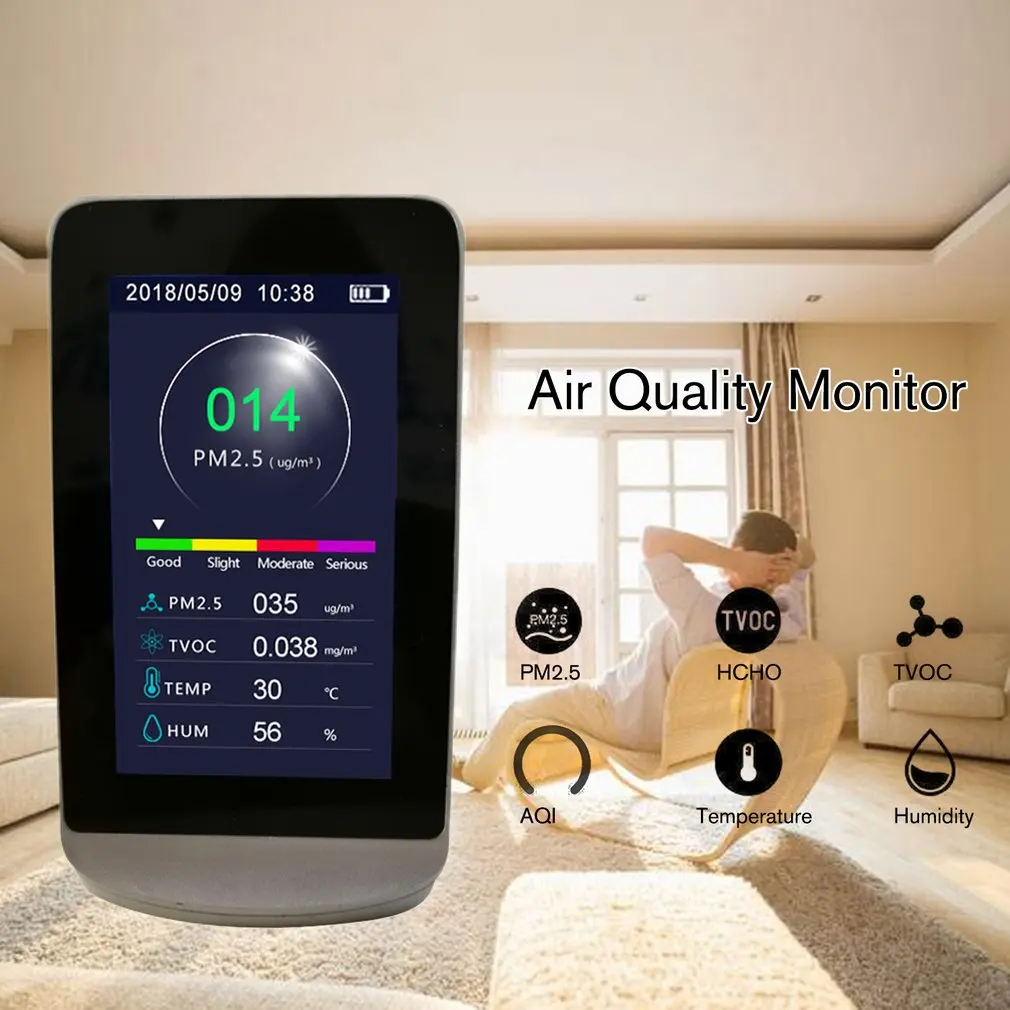 Цифровой детектор формальдегида HCHO/TVOC/PM2.5/PM10/Temp/Humi тестер AQI монитор качества воздуха анализатор газа