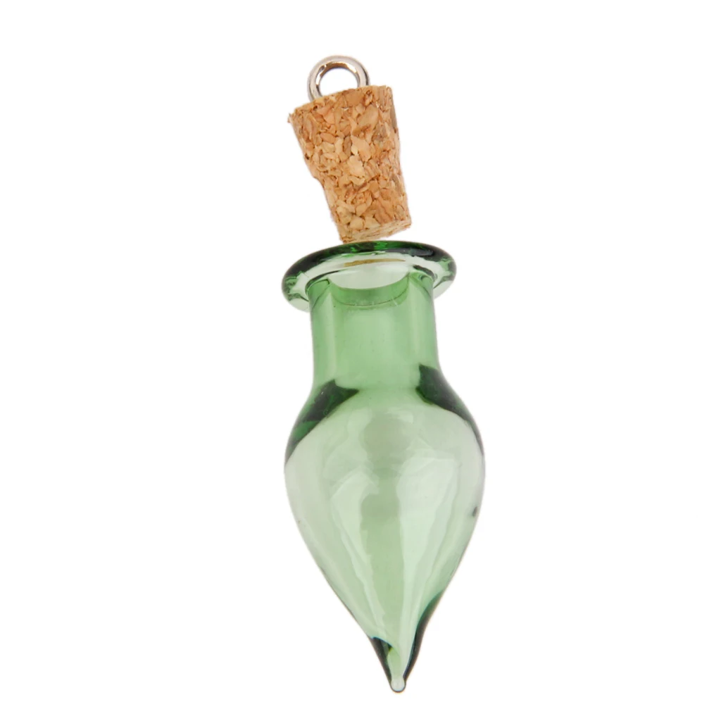 10 Glass Cork Tear Drop Jars Vial Wishing Bottles w/ Loop DIY Pendant Green