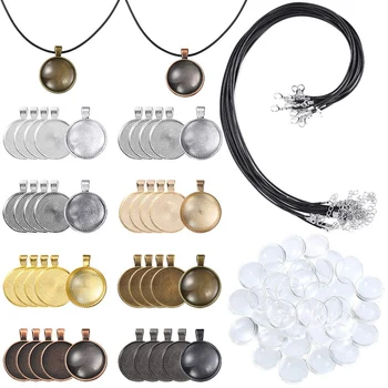 

Pendant Trays Set Including 8 Different Colors 40Pieces Round Pendant Trays,40Pieces Bright Glass Cabochon e Tiles,15Pieces B