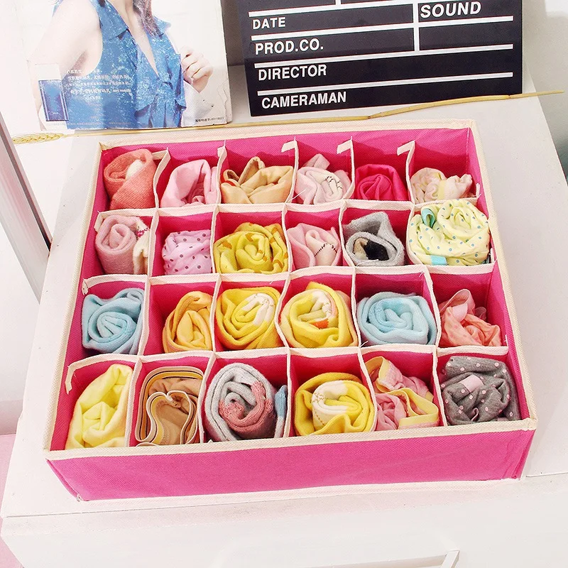 

4Pcs/Set Multi-Grid Collapsible Non-Woven Fabric Drawer Divider Underwear Bra Socks Ties Divider Container Storage Box Organizer