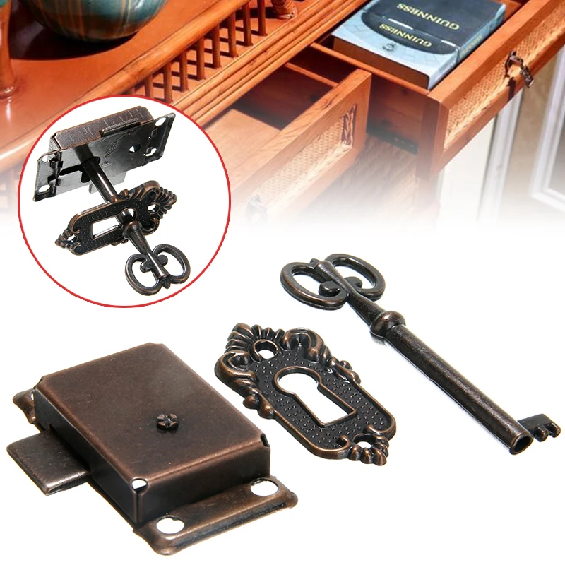1pc Antique Lock Drawer Cabinet Cabinet Door Lock Set With Key