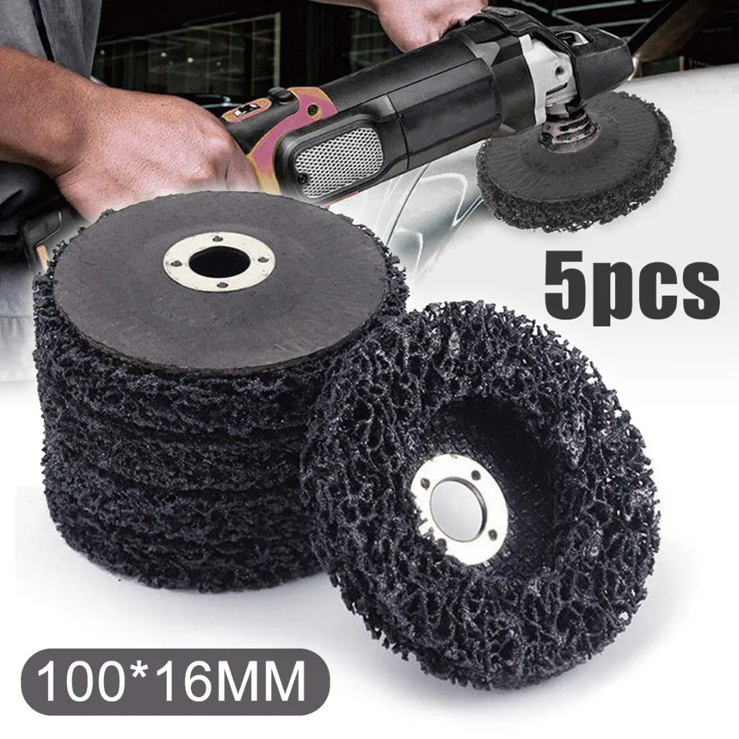 5pcs Poly Strip Disc Wheel Paint Rust Removal Clean Remove For Angle Grinder 100 x 16mm Black