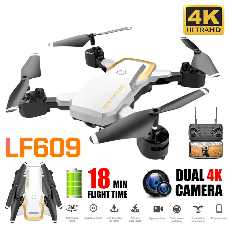 LF609 Дрон 4K с HD камерой wifi FPV двойная камера следуем за мной RC вертолет Квадрокоптер профессиональные дроны Рождественский подарок для детей