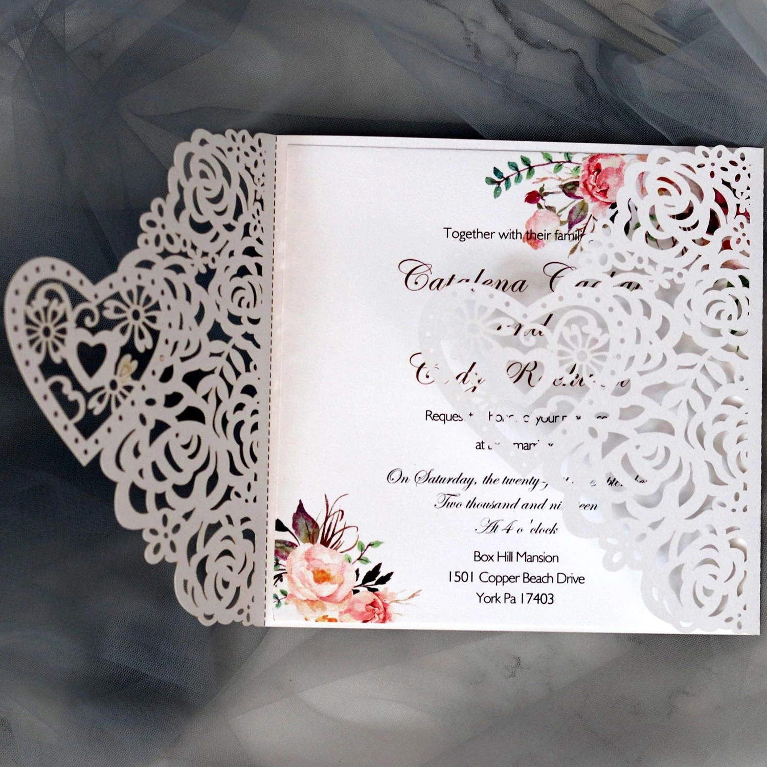  10pcs Rose Hollowing Laser Cut Invitations Cards Wedding Bridal Birthday Business Festival Blessing - 4.00053E+12
